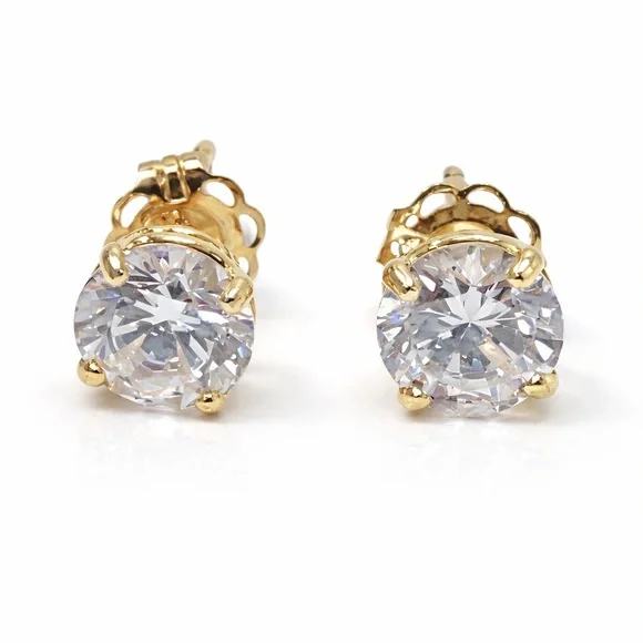 NWOT 14K Solid Gold CZ Solitaire Stud Earrings 5mm - Picture 1 of 4